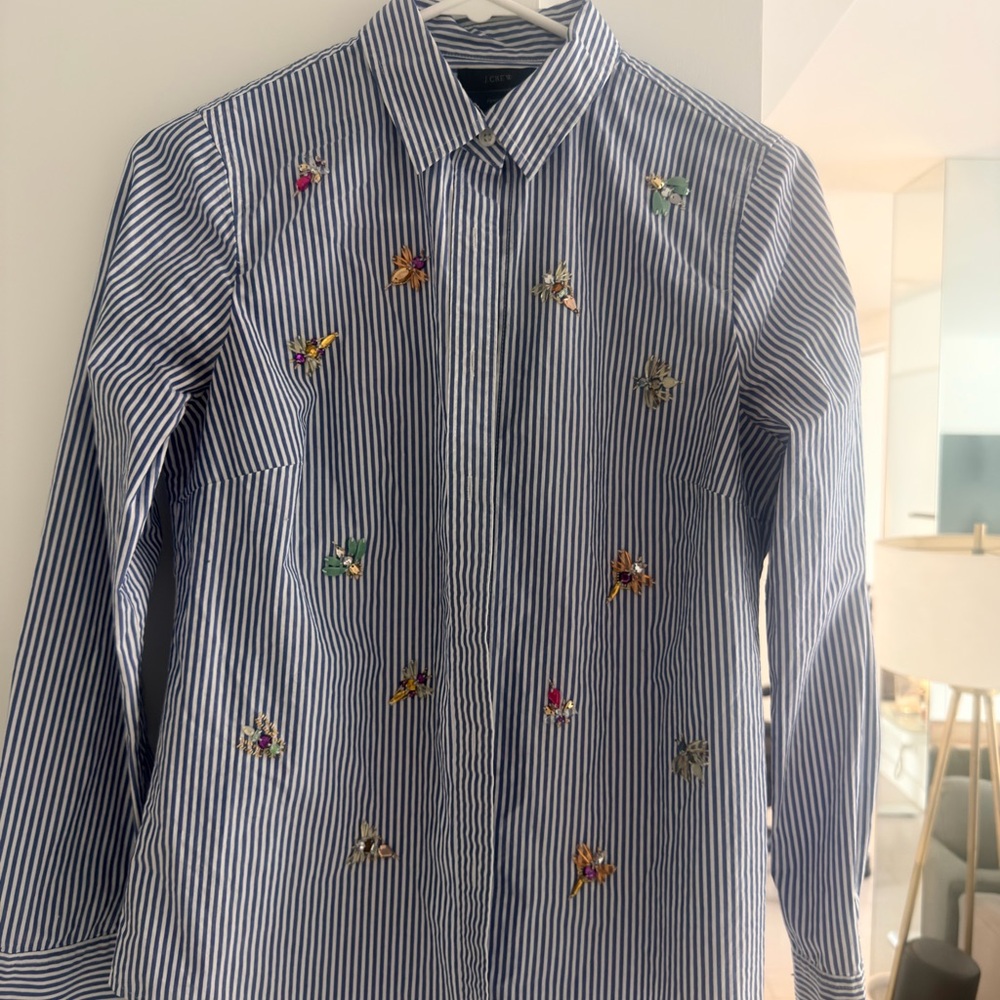 J-Crew Bee Embroidered Striped Shirt